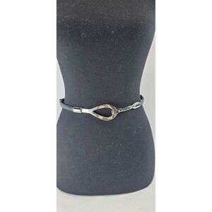 Another Line Black Skinny Adjustable Waist Belt Silver Tone Hook Buckle S/M